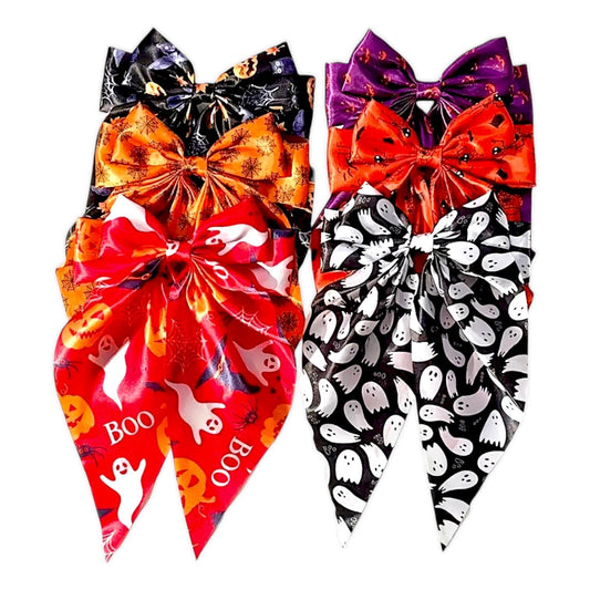 Vintage-Style Silky Halloween Trailing Bow Barrettes